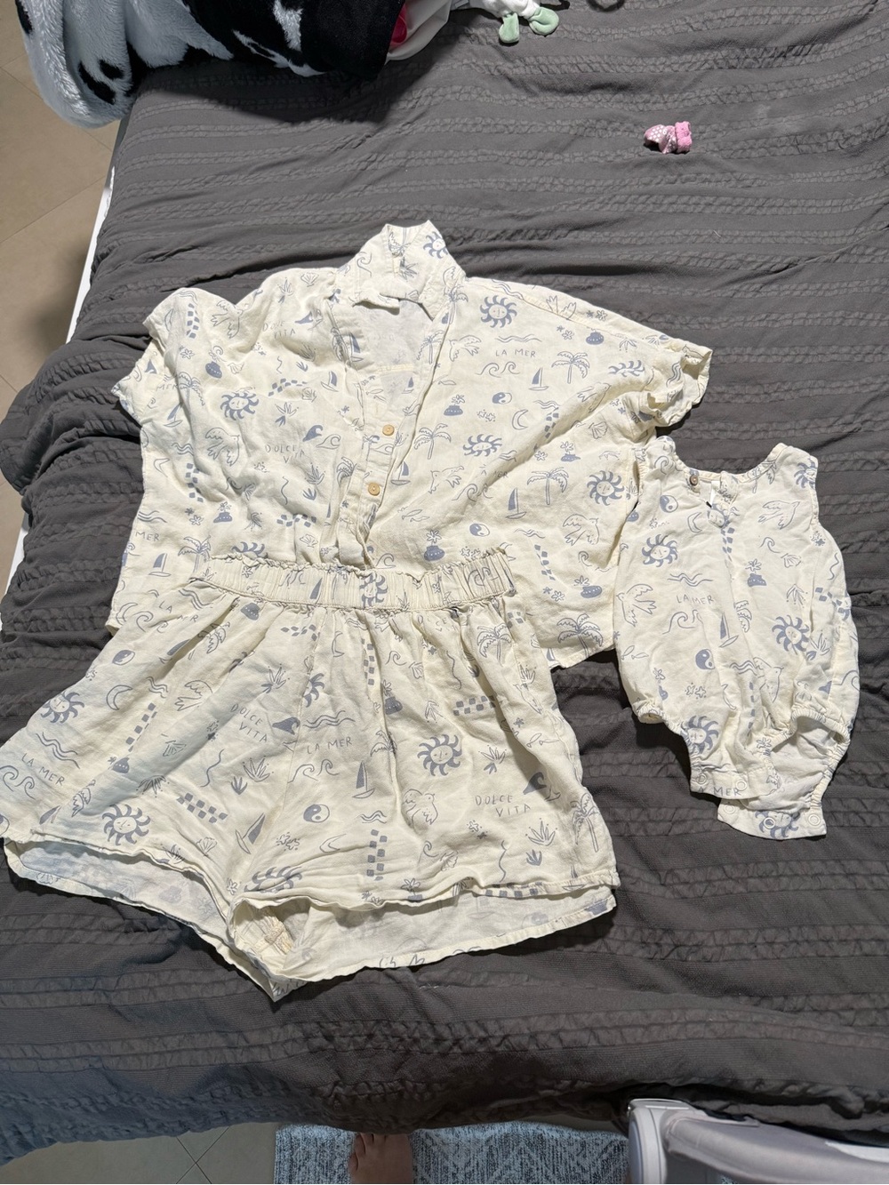 Rylee + Cru Cream Pajama Set with Light Blue Print